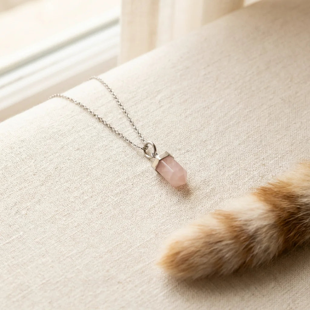 Rose Quartz Bond Charm - pink crystal pet necklace for bonding and connection