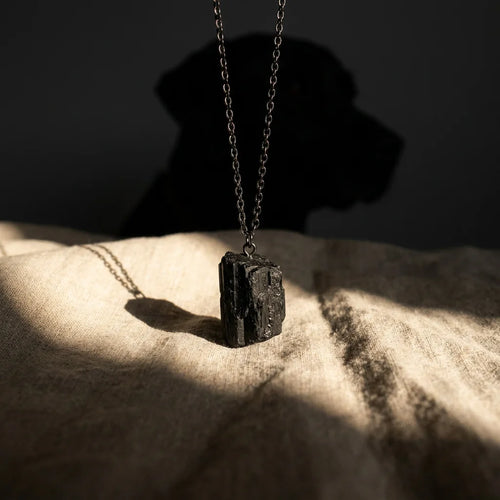 Black Tourmaline Shield Charm - black crystal protective pet necklace