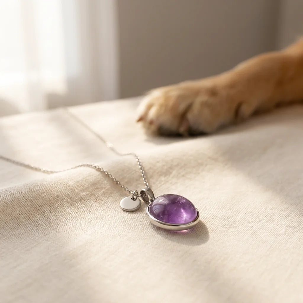Amethyst Calm Collar Charm - purple crystal pet necklace for anxious dogs and cats